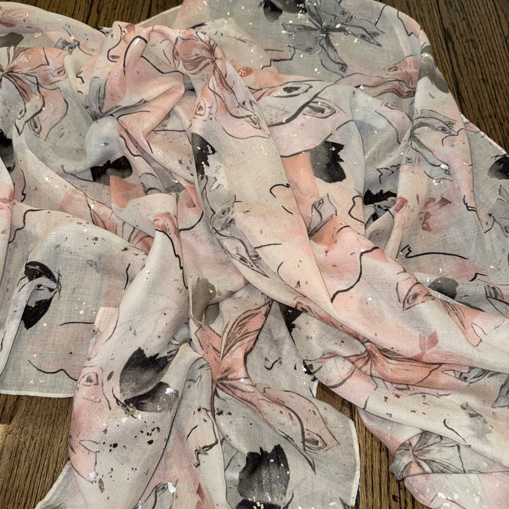 White House Black Market Women's Butterfly Oblong GWP Metallic Scarf 32"x74"